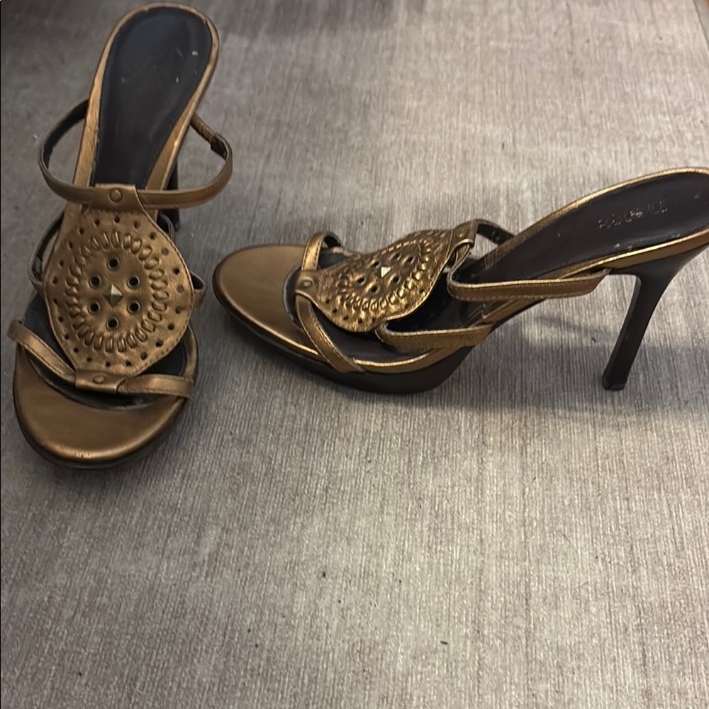 Next Gold High-Heeled Slide Sandals